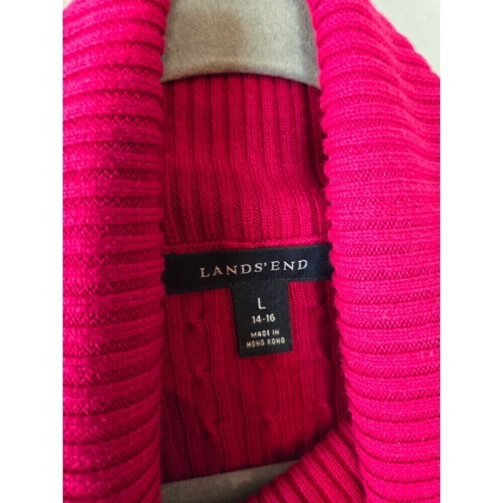 Lands' End Women's Red Cable Knit Long Sleeve Turtleneck Sweater Size Large - Picture 6 of 6